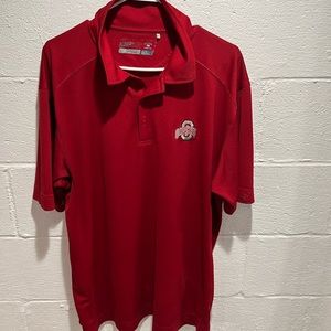 Cutter & Buck embroidered red OSU silky polo, men’s size XL.